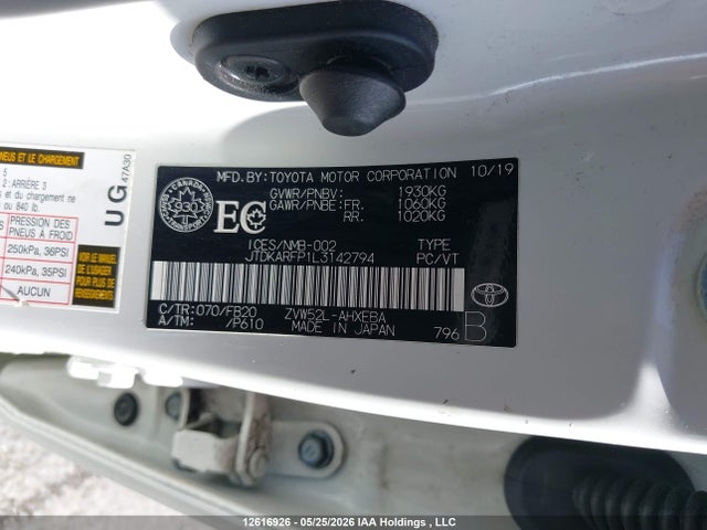 Aukcja sprzedaży 2020 Toyota Prius Prime Le/xle/limited, vin: JTDKARFP1L3142794, numer aukcji: 12616926