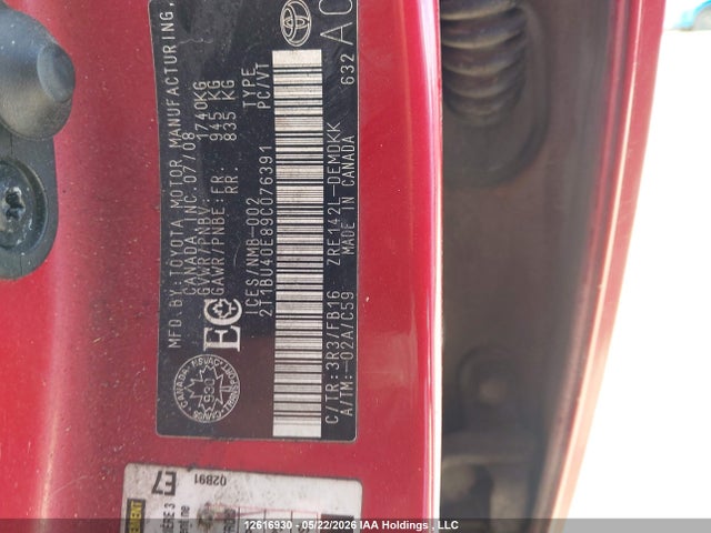 12616930 :رقم المزاد ، 2T1BU40E89C076391 vin ، 2009 Toyota Corolla Ce مزاد بيع
