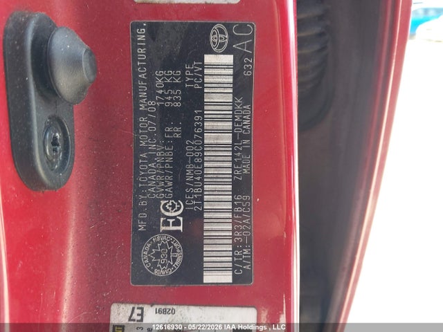 12616930 :رقم المزاد ، 2T1BU40E89C076391 vin ، 2009 Toyota Corolla Ce مزاد بيع