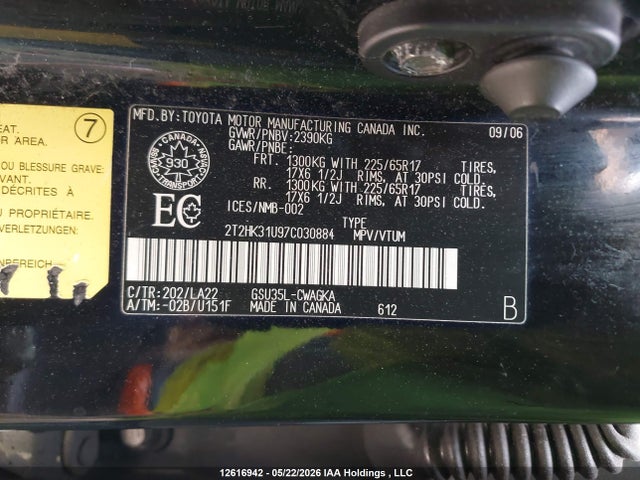 2007 Lexus Rx 350 მანქანა იყიდება აუქციონზე, vin: 2T2HK31U97C030884, აუქციონის ნომერი: 12616942