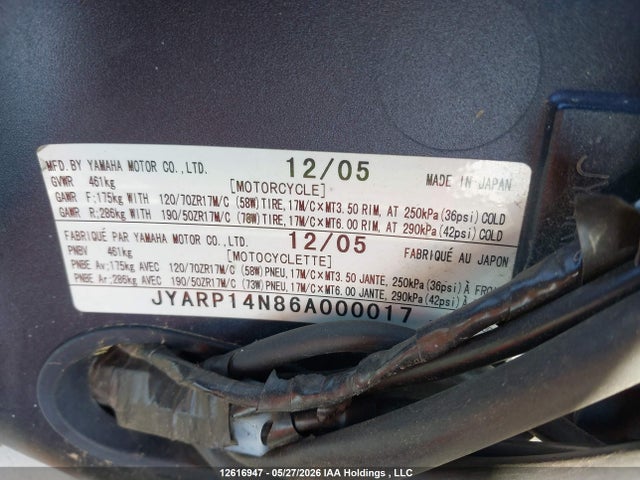 Aukcja sprzedaży 2006 Yamaha Mt-01, vin: JYARP14N86A000017, numer aukcji: 12616947