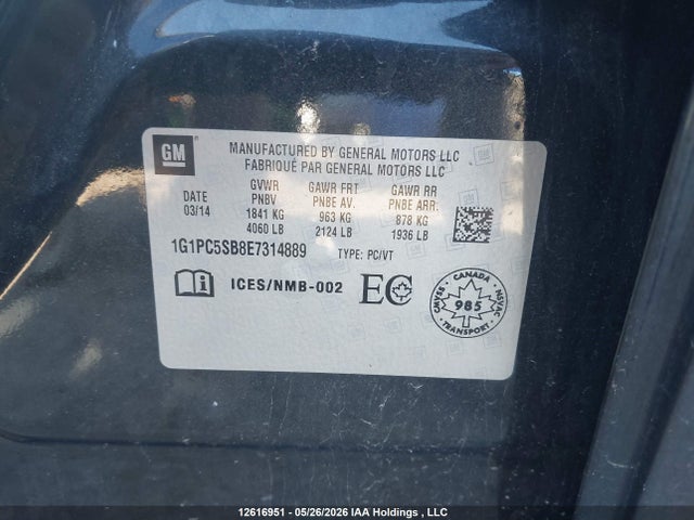 2014 Chevrolet Cruze 1lt მანქანა იყიდება აუქციონზე, vin: 1G1PC5SB8E7314889, აუქციონის ნომერი: 12616951