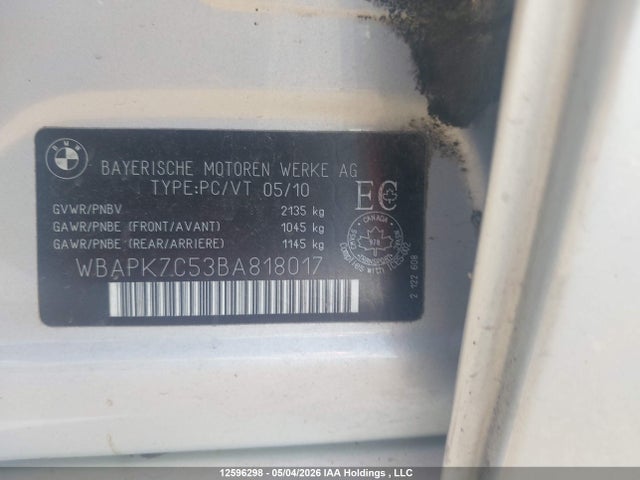 12596298 :رقم المزاد ، WBAPK7C53BA818017 vin ، 2011 Bmw 328i Xdrive مزاد بيع