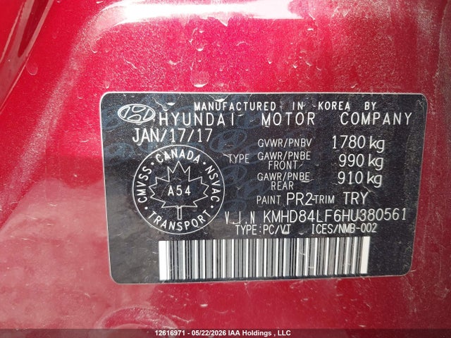 KMHD84LF6HU380561 Hyundai Elantra Gls