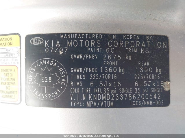 12616976 :رقم المزاد ، KNDMB233786200542 vin ، 2008 Kia Sedona Ex/lx مزاد بيع