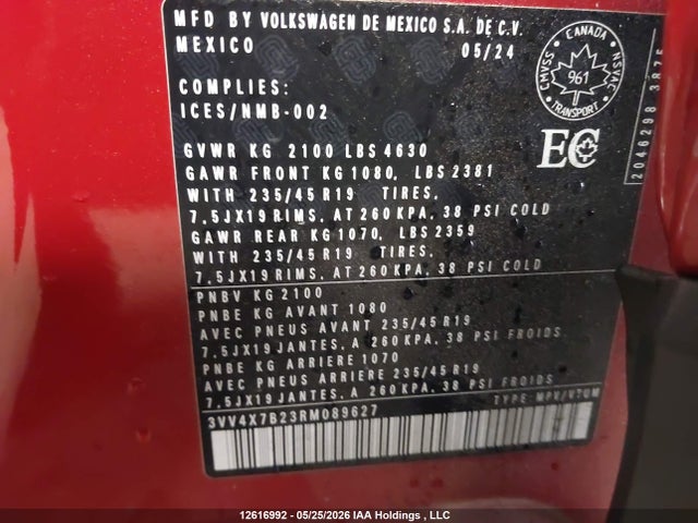12616992 :رقم المزاد ، 3VV4X7B23RM089627 vin ، 2024 Volkswagen Taos Highline مزاد بيع