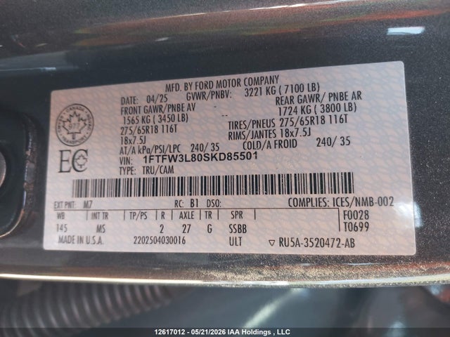 Ford F150 Xlt 2025 1FTFW3L80SKD85501 Image 9