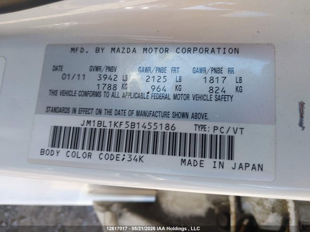 Aukcja sprzedaży 2011 Mazda Mazda3, vin: JM1BL1KF5B1455186, numer aukcji: 12617017