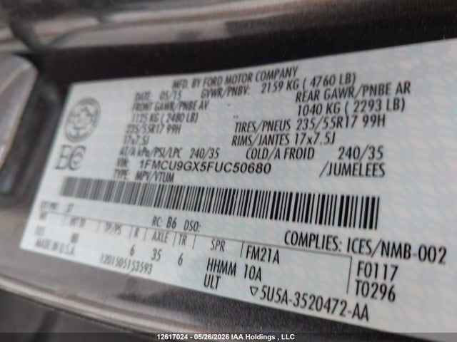 1FMCU9GX5FUC50680 Ford ESCAPE SE