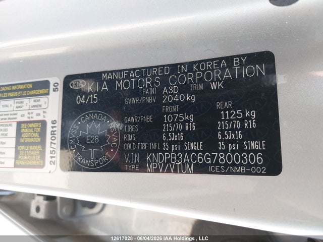 2016 Kia Sportage Lx მანქანა იყიდება აუქციონზე, vin: KNDPB3AC6G7800306, აუქციონის ნომერი: 12617028