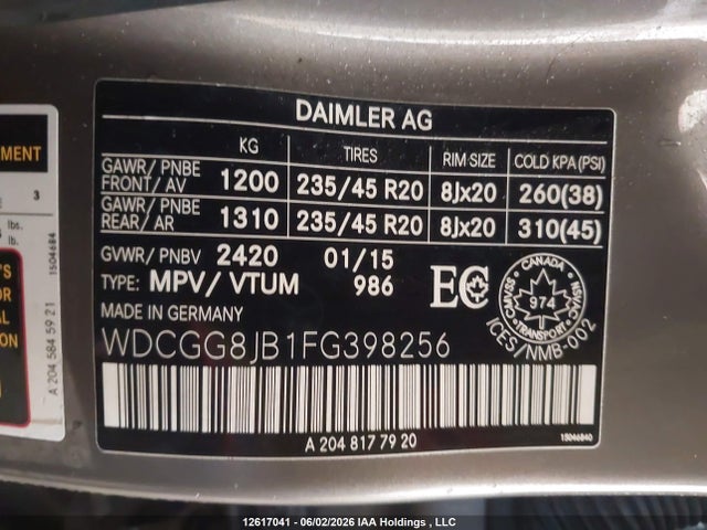 12617041 :رقم المزاد ، WDCGG8JB1FG398256 vin ، 2015 Mercedes-benz Glk 350 4matic مزاد بيع
