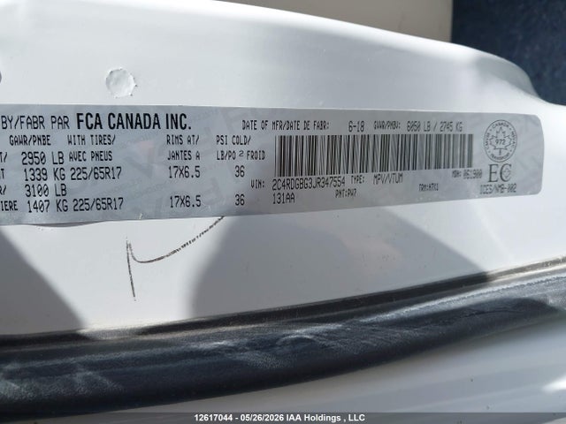 Aukcja sprzedaży 2018 Dodge Grand Caravan Se, vin: 2C4RDGBG3JR347554, numer aukcji: 12617044