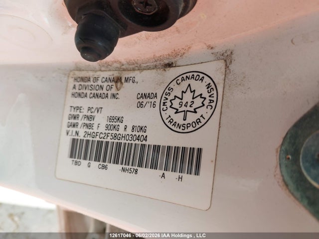 Продажа на аукционе авто 2016 Honda Civic Sedan, vin: 2HGFC2F58GH030404, номер лота: 12617046