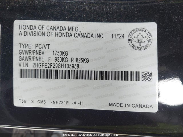 Honda Civic Lx 2025 2HGFE2F29SH105958 Image 9