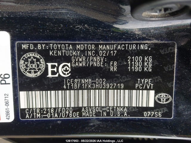 4T1BF1FK3HU392719 Toyota CAMRY LE
