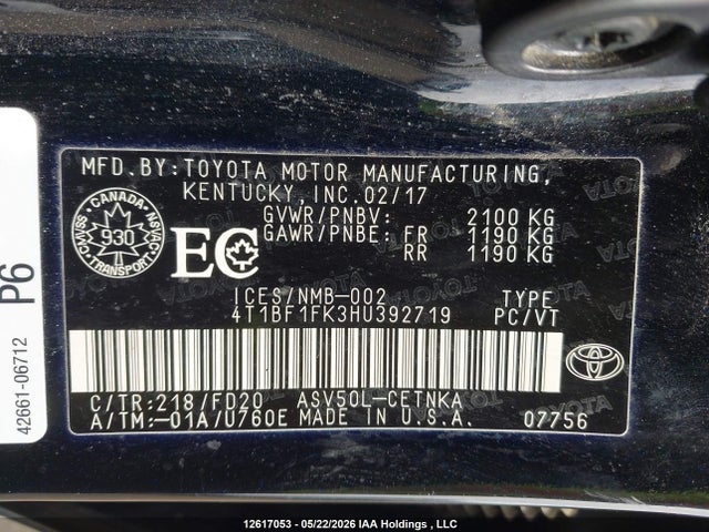 4T1BF1FK3HU392719 Toyota CAMRY LE