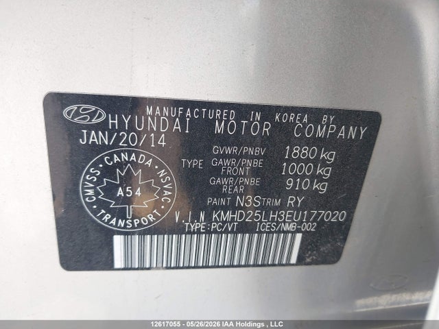 2014 Hyundai Elantra მანქანა იყიდება აუქციონზე, vin: KMHD25LH3EU177020, აუქციონის ნომერი: 12617055