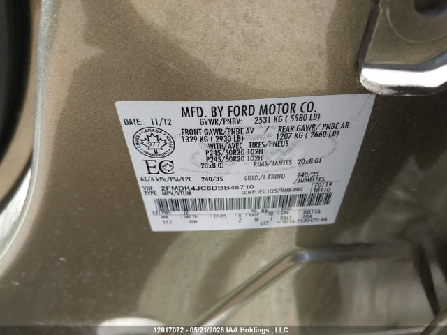Продаж на аукціоні авто 2013 Ford Edge Sel, vin: 2FMDK4JC8DBB46710, номер лоту: 12617072