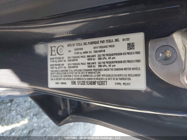 Продажа на аукционе авто 2022 Tesla Model 3, vin: 5YJ3E1EA8NF163977, номер лота: 12617082