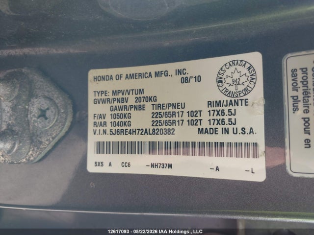 Продаж на аукціоні авто 2010 Honda Cr-v Exl, vin: 5J6RE4H72AL820382, номер лоту: 12617093