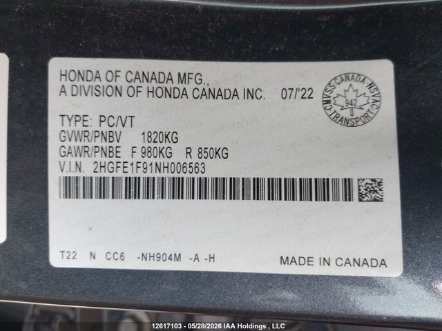 Honda Civic 2022 2HGFE1F91NH006563 Image 19