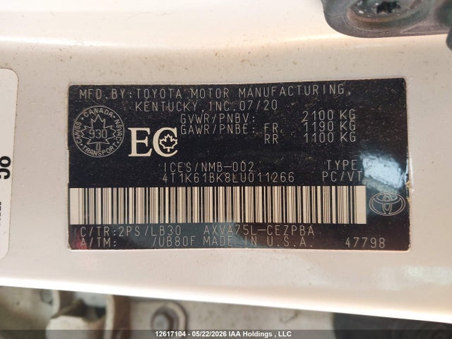 4T1K61BK8LU011266 Toyota CAMRY XSE