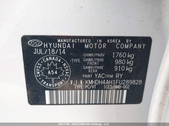 KMHDH4AH1FU289828 Hyundai Elantra Se/sport/limited