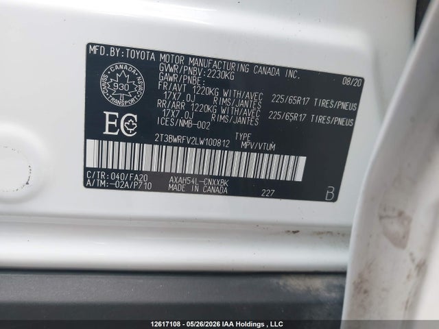 2020 Toyota Rav4 Hybrid Le მანქანა იყიდება აუქციონზე, vin: 2T3BWRFV2LW100812, აუქციონის ნომერი: 12617108