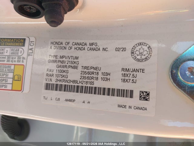 2HKRW2H89LH218165 Honda CR-V EXL