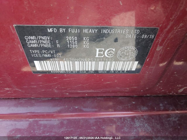 Aukcja sprzedaży 2016 Subaru Legacy 2.5i Limited, vin: 4S3BNCN62G3011602, numer aukcji: 12617120