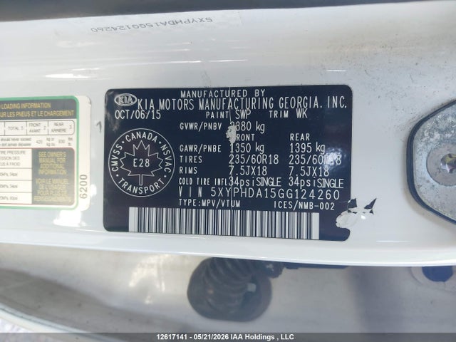 5XYPHDA15GG124260 KIA SORENTO EX