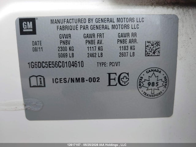 12617157 :رقم المزاد ، 1G6DC5E56C0104610 vin ، 2012 Cadillac Cts مزاد بيع