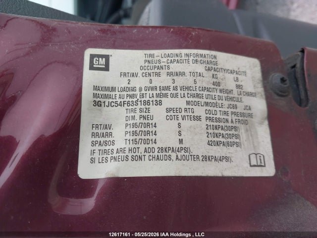 2003 Chevrolet Cavalier მანქანა იყიდება აუქციონზე, vin: 3G1JC54F63S186138, აუქციონის ნომერი: 12617161