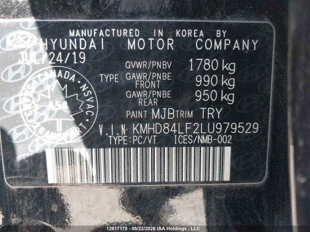 2020 Hyundai Elantra Sel/value/limited მანქანა იყიდება აუქციონზე, vin: KMHD84LF2LU979529, აუქციონის ნომერი: 12617178