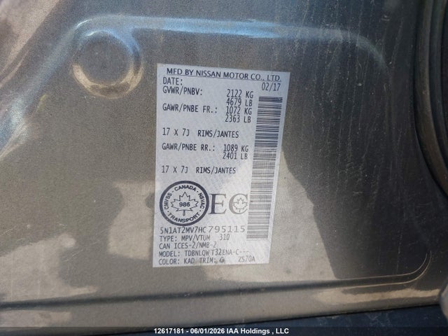 Nissan Rogue Sv/sl 2017 5N1AT2MV7HC795115 Image 9