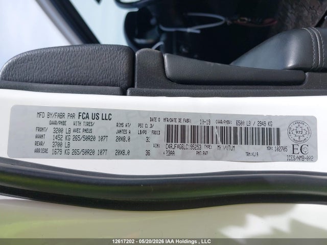 12617202 :رقم المزاد ، 1C4RJFAG6LC195253 vin ، 2020 Jeep Grand Cherokee Altitude مزاد بيع