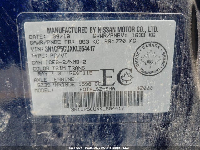 3N1CP5CUXKL554417 Nissan Kicks S/sr/sv