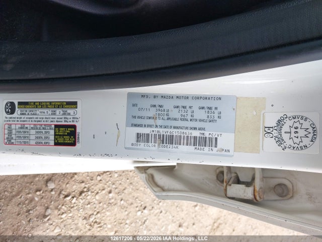 12617206 :رقم المزاد ، JM1BL1VF6C1508636 vin ، 2012 Mazda 3 I مزاد بيع