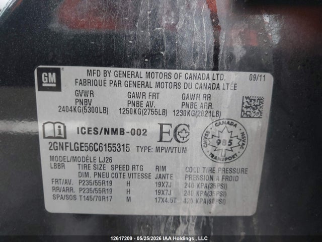 2012 Chevrolet Equinox Ltz მანქანა იყიდება აუქციონზე, vin: 2GNFLGE56C6155315, აუქციონის ნომერი: 12617209