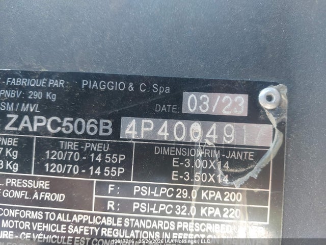 Aukcja sprzedaży 2023 Piaggio Typhoon 50, vin: ZAPC506B4P4004917, numer aukcji: 12617216
