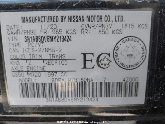 Продаж на аукціоні авто 2021 Nissan Sentra Sr, vin: 3N1AB8DV6MY213424, номер лоту: 12617219