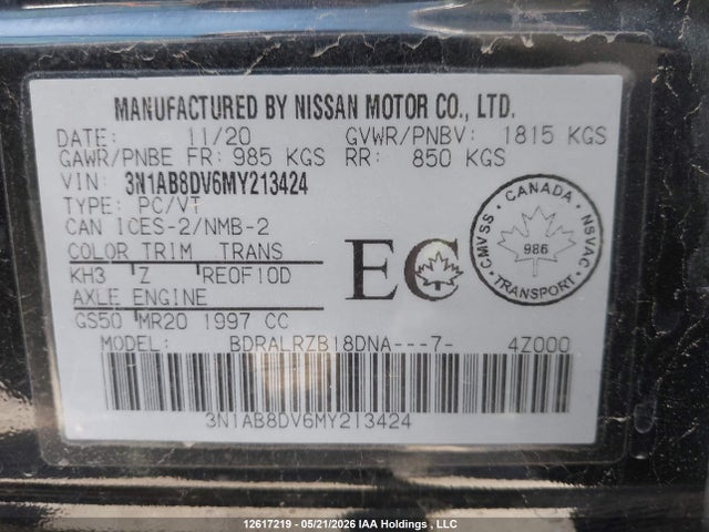 Продаж на аукціоні авто 2021 Nissan Sentra Sr, vin: 3N1AB8DV6MY213424, номер лоту: 12617219