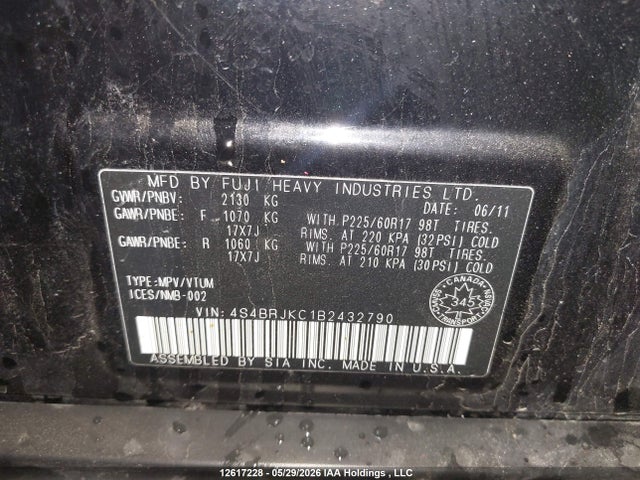 Продаж на аукціоні авто 2011 Subaru Outback 3.6r Limited, vin: 4S4BRJKC1B2432790, номер лоту: 12617228