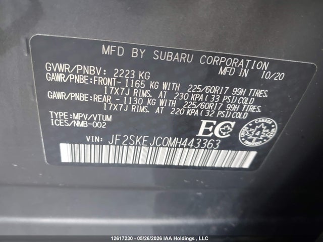 Aukcja sprzedaży 2021 Subaru Forester Touring, vin: JF2SKEJC0MH443363, numer aukcji: 12617230