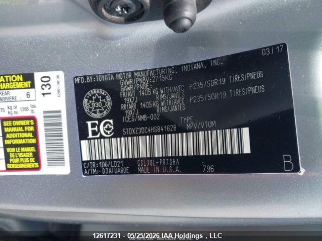 12617231 :رقم المزاد ، 5TDXZ3DC4HS841628 vin ، 2017 Toyota Sienna مزاد بيع