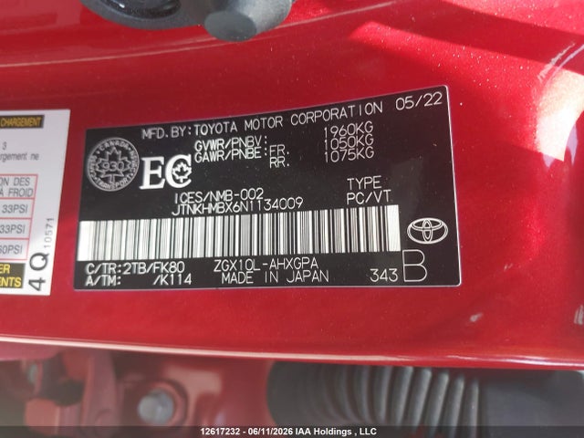 JTNKHMBX6N1134009 Toyota C-hr Xle Premium