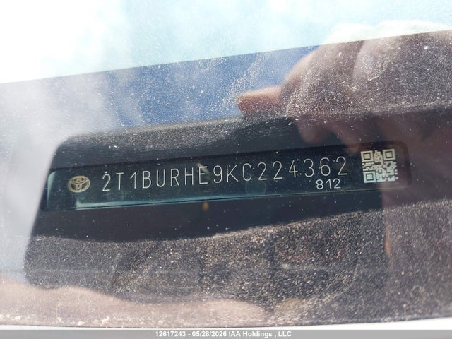 Aukcja sprzedaży 2019 Toyota Corolla L/le/xle/se/xse, vin: 2T1BURHE9KC224362, numer aukcji: 12617243