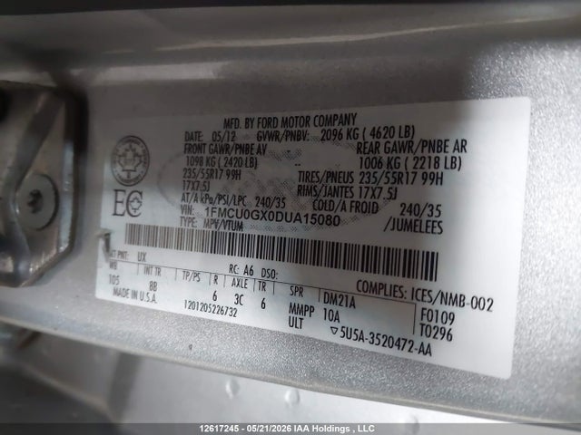 Продаж на аукціоні авто 2013 Ford Escape Se, vin: 1FMCU0GX0DUA15080, номер лоту: 12617245