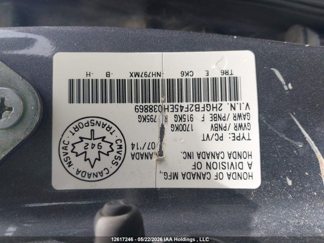 Продаж на аукціоні авто 2014 Honda Civic Lx, vin: 2HGFB2F45EH038869, номер лоту: 12617246