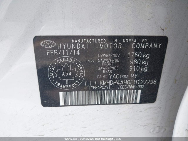 Aukcja sprzedaży 2014 Hyundai Elantra, vin: KMHDH4AH0EU127798, numer aukcji: 12617247